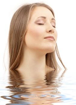 bright picture of beautiful woman with closed eyes in water