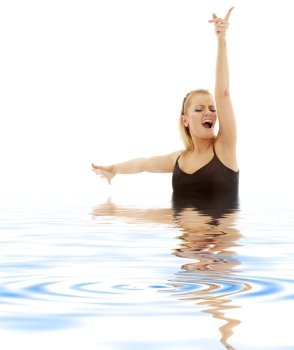 picture of blonde girl singing in water