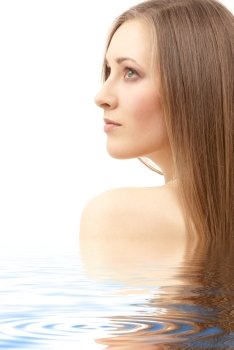 bright picture of beautiful woman with long hair in water