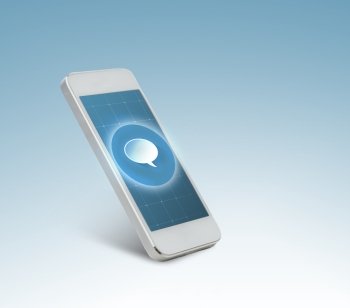 technology and communication concept - white smarthphone with message icon on screen