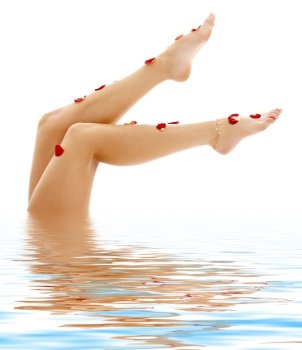 beautiful legs of lady relaxing in blue water