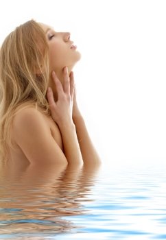 portrait of healthy blond with closed eyes in water