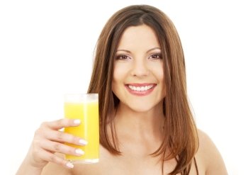 picture of lovely brunette with glass of juice