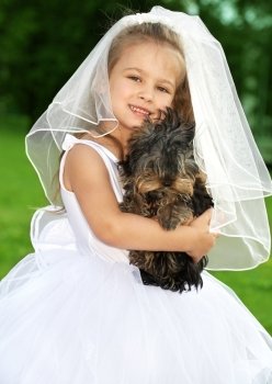 picture of little bridesmaid with cute dog