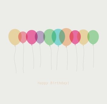 Birthday card with colorful simply transparent  balloons