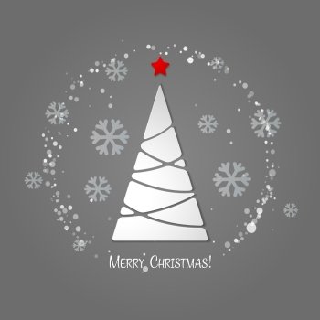 Merry Christmas tree greeting card. Paper design. Vector illustration. EPS 10