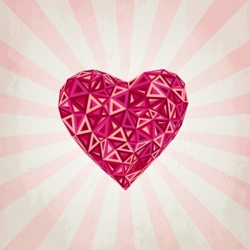 Vector Happy Valentines Day card with low poly heart