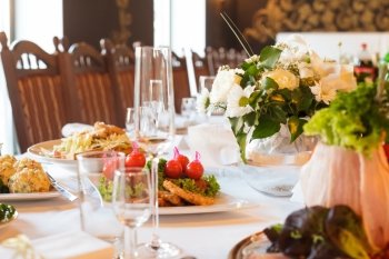 Serving table prepared for event party or  wedding