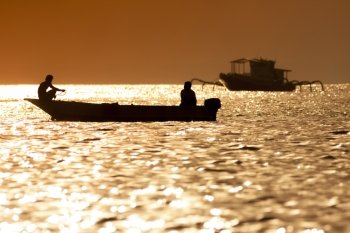 Sunset scene of  fisherman boat