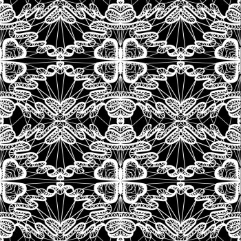 Seamless pattern - floral lace ornament - white and black background.