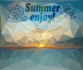 Polygonal seaside view sammer poster  with typography elements. Polygonal background illustration. Polygonal seaside view sammer poster