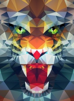 Abstract polygonal tiger. Geometric hipster illustration. Polygonal poster