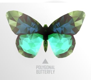 Colorful polygonal butterfly flying. Geometric illustration. Color butterfly flying