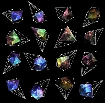 Abstract polygonal label design. Elements of astronomy and constellation. Cosmic style. . low poly illustration. Abstract polygonal label design. Elements of astronomy 