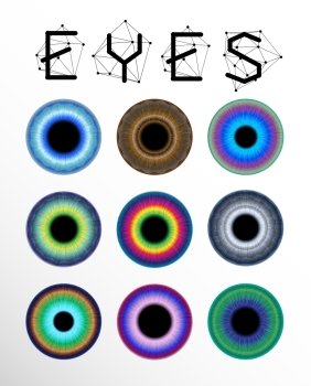 Eyes collection. Human pupil. Creative label and bubbles