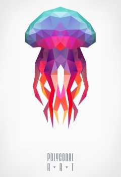Abstract polygonal jellyfish. low poly illustration. Polygonal poster. Ladybird polygonal