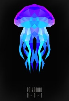 Abstract polygonal jellyfish. low poly illustration. Polygonal poster. Polygonal modern elements