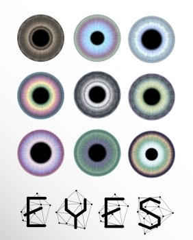 Eyes collection. Human pupil. Creative label and bubbles