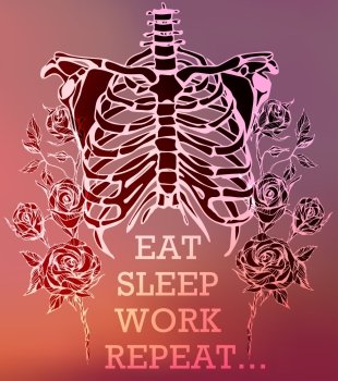 Human skeleton. Creative quote background. Digital illustration. Quote Typographical Background with hand