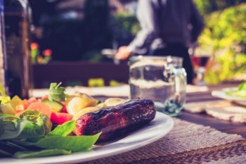 Meat and salad at a family barbecue 
