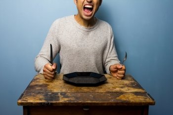 Hungry man screaming for his dinner