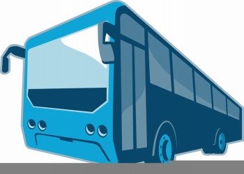 vector illustration of a tourist shuttle bus coach viewed from the front done in retro style on isolated white background.