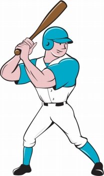Illustration of an american baseball player batter hitter with bat batting stance viewed from side set on isolated white background.. Baseball Player Batting Stance Isolated Cartoon