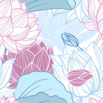 Gentle lotus flowers seamless pattern vector illustration