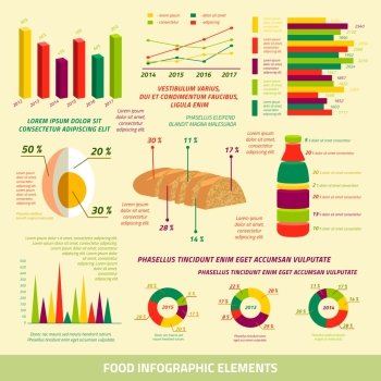 Food infographics flat design elements of farming charts and graphs vector illustration