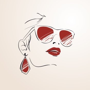 Sensual woman face with glasses and earrings isolated vector illustration