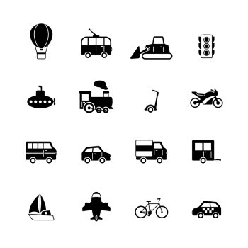 Transportation pictograms collection of passenger train tram taxi isolated vector illustration