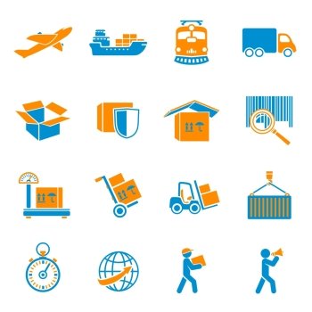 Logistic shipping delivery icons set of freight cargo truck export and import isolated vector illustration