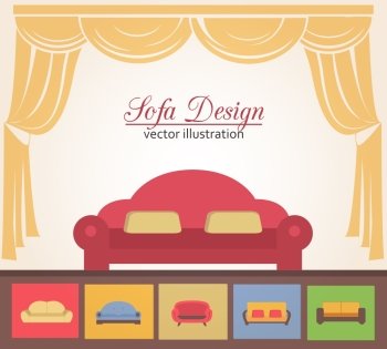 Sofa or couch design poster elements for brochure advertising vector illustration