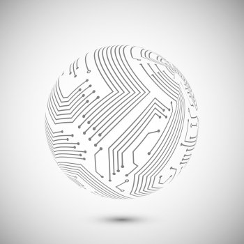Abstract electronic devices or computer circuits global network sphere emblem poster vector illustration