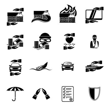 Insurance security icons set of healthcare auto car real estate safety isolated vector illustration
