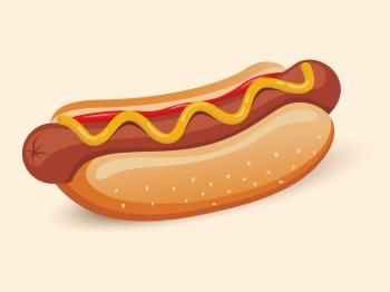 American hotdog sandwich with ketchup and mustard emblem design isolated vector illustration