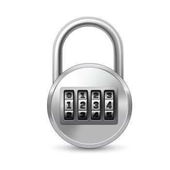 Realistic lock with combination password code icon isolated vector illustration