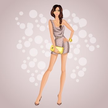 A glamorous beautiful stylish dressed up for party and dance young sexy girl vector illustration