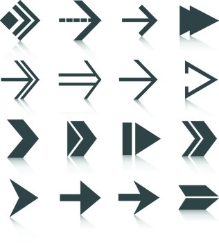 Black arrows symbols pictograms set isolated vector illustration