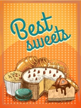 Sweet puff pastry cake pie bread food poster template vector illustration