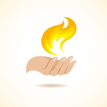 Hands hold fire flame mystery danger creation concept poster vector illustration