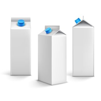 Juice milk blank white carton boxes packages 3d isolated icons vector illustration