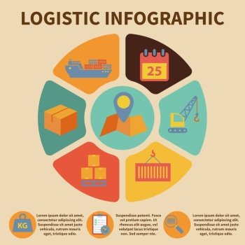 Logistic freight service infographic icons set on pie chart vector illustration