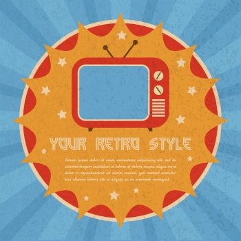 Retro style badge poster with old tv with lamp screen and antenna vector illustration.