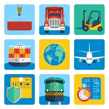 Logistic shipping delivery service realistic icons set isolated vector illustration