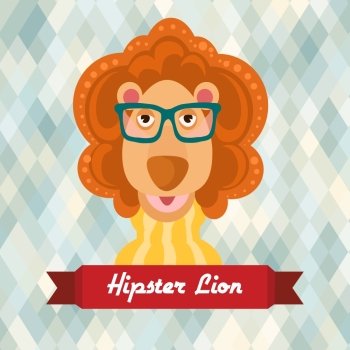 Hipster lion with glasses on rhombus background vector illustration