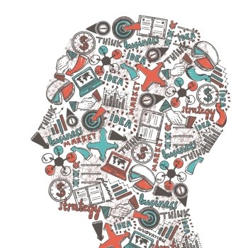 Human head made of business strategy marketing icons vector illustration