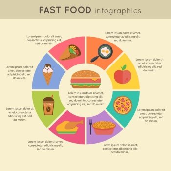 Fast food infographic icons set with pie chart vector illustration