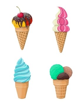 Set of four sweet ice-cream icons with cherry mint vanilla tasty isolated on white vector illustration