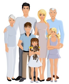 Happy family generation parents grandparents and kids full length portrait on white background vector illustration